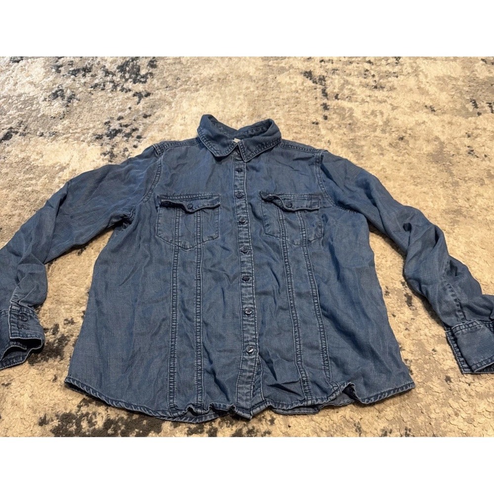 Chico's Lightweight Denim Look Lyocell Button Down Long Sleeve Sz 6